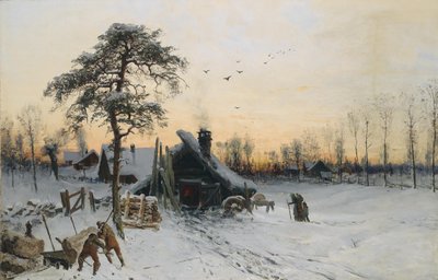 Winterlandschap in het avondlicht door Ludvig Munthe